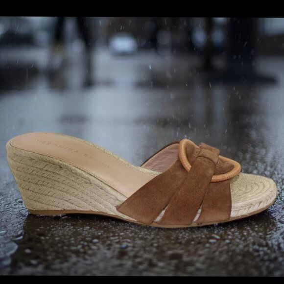 Veronica Beard Ivy Hazelwood Suede Strappy Vamp Woven Wedge Slide, Size 6.5 - Picture 2 of 11